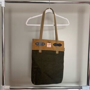 Genuine Filson Riverkeeper Tote Bag In Green & Tan Wool With Nylon Straps
